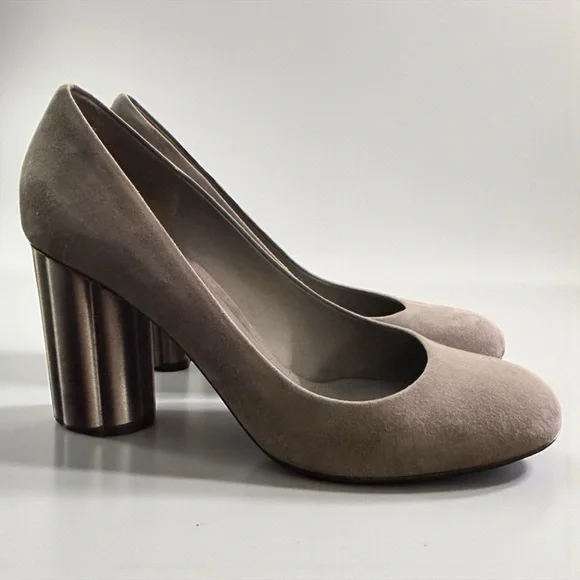 Ferragamo Lucca 85 Gray Suede Metallic Heels